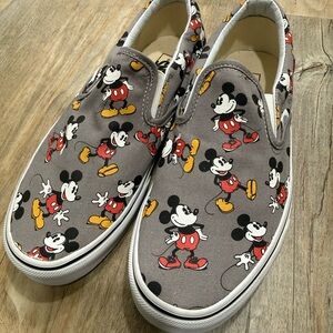 Vans x Disney Mickey Mouse Classic Slip-On Sneakers - Gray and Red